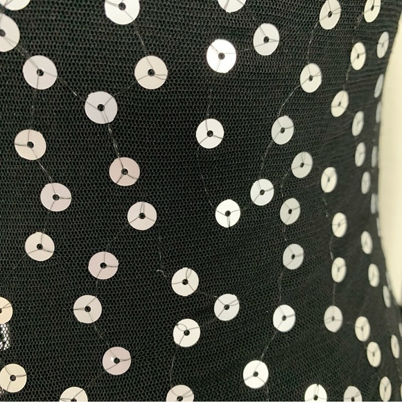 Cinq A Sept Marlene Mini Dress Womens 4 Black With Silver Sequins Ruched Side - Picture 7 of 17